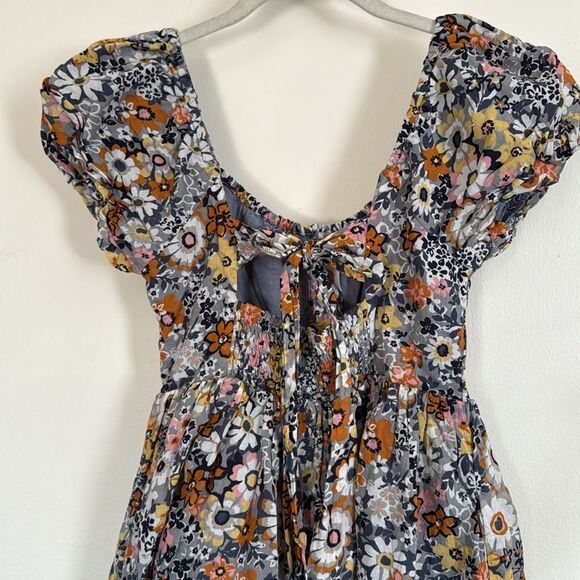 American Eagle Floral Button-Front Puff Sleeve‎ Tie-Back Mini Dress XS - Picture 7 of 13